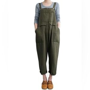 Olive Green Baggy Cotton Overalls
